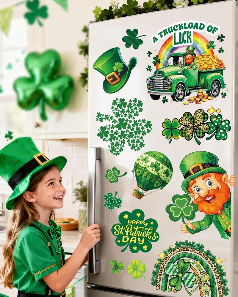 JMHACHY St Patricks Day Window Clings - 9 Sheets 88Pcs Reusable Saint Patricks Day Decorations for Home Office, Shamrock Rainbows Window Stickers for Glass, Double-Sided Large Decals - Image 5